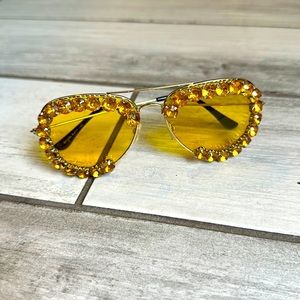 Beautiful “Elton John” like Yellow Tinted Glasses With Gems